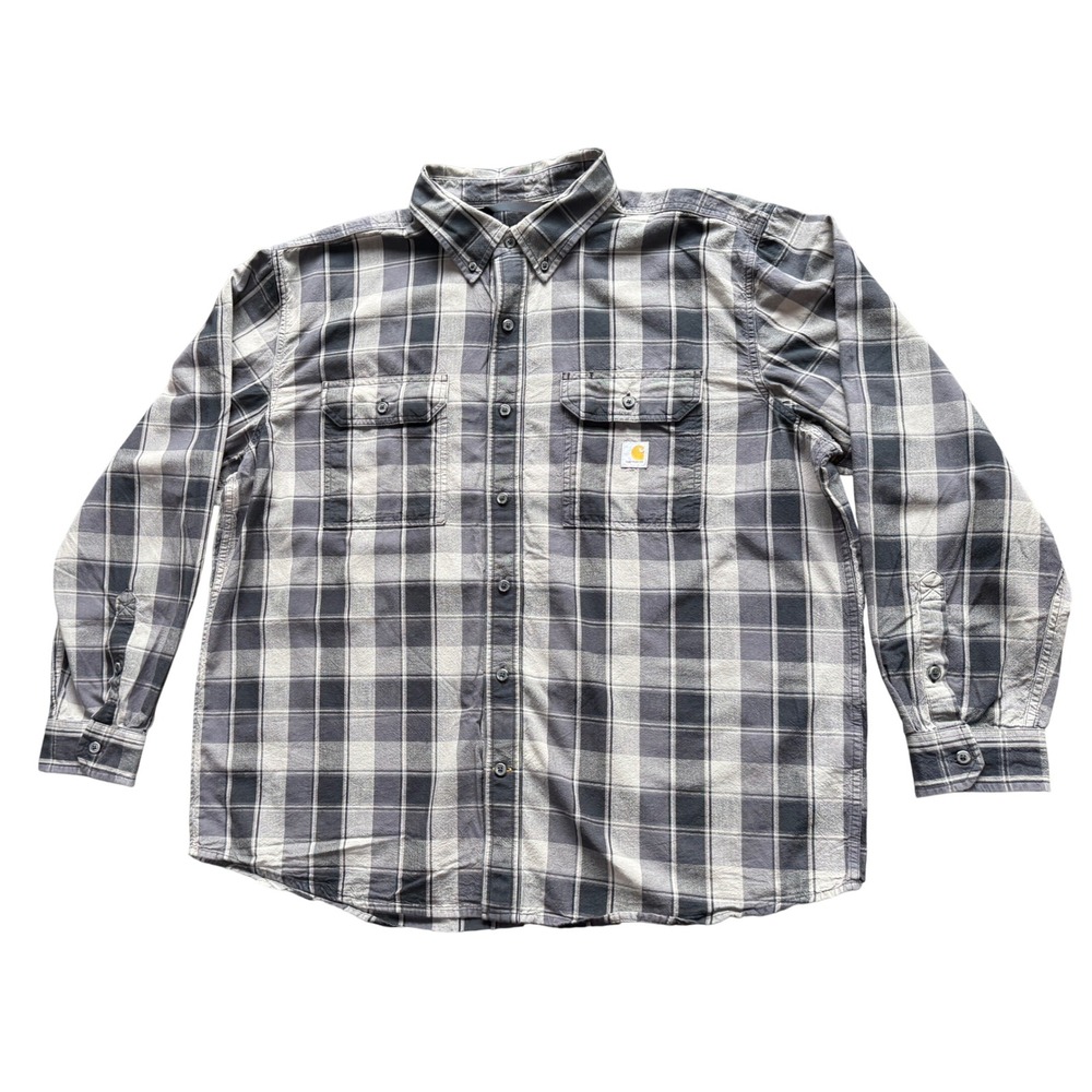 Carhartt TW4447-M Plaid Work Shirt Mens XL Loose Fit 2012 Gray 100% Cotton